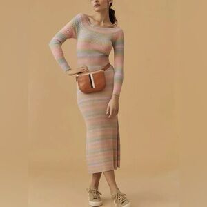Anthropologie Daily Practice Ribbed Sweater Dress Size M Midi Knit Off Shoulder